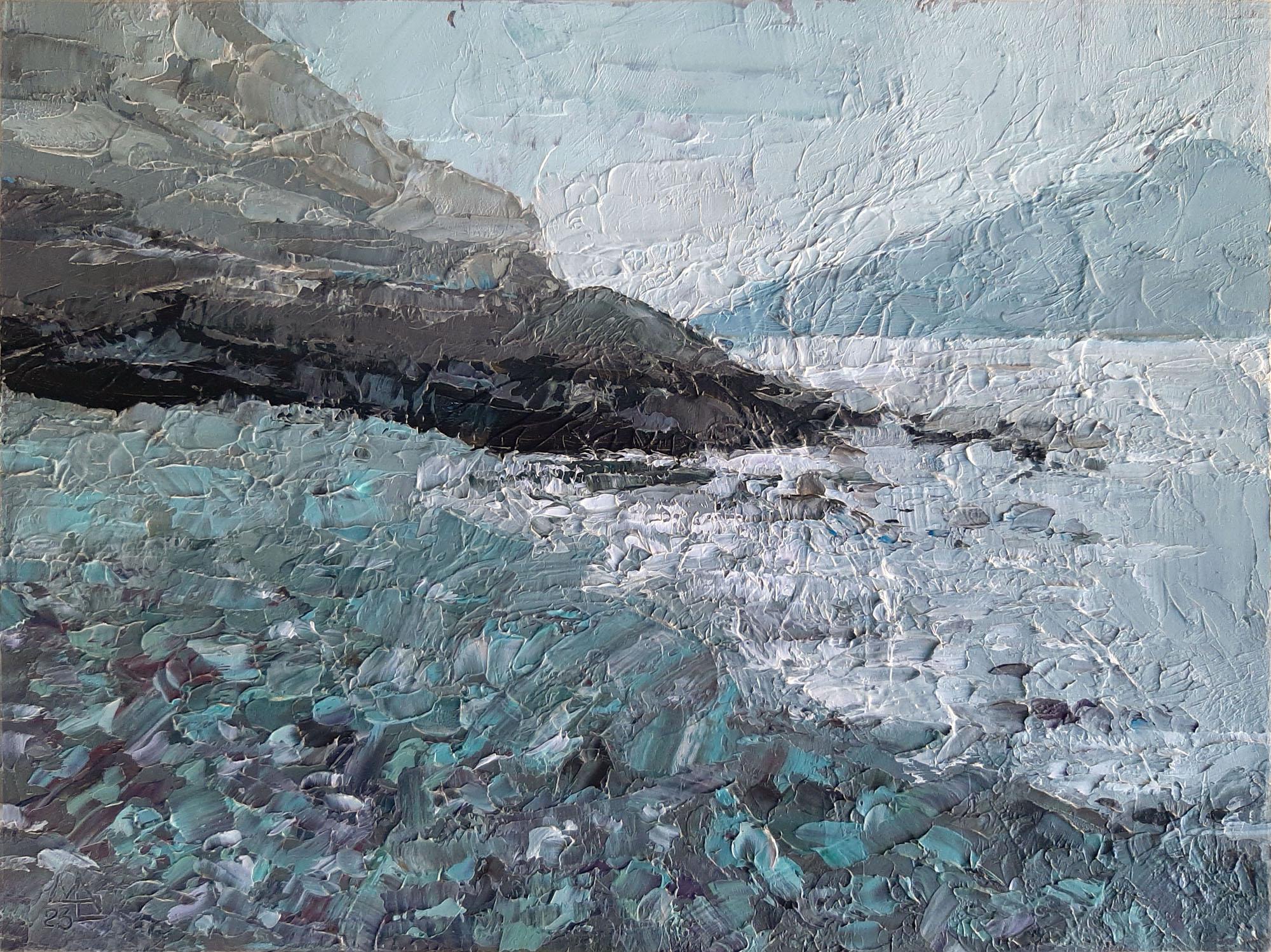 If you look closely, you can hear the breath of the sea and the unique sound of pebbles from the incoming sea wave! Sea Cliff. The series Sea Fog. Original oil painting 6x8" hand painted by me, 2023